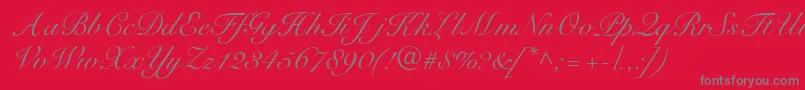 Fonte R791ScriptRegular – fontes cinzas em um fundo vermelho