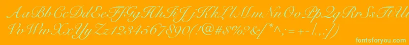 R791ScriptRegular-Schriftart – Grüne Schriften auf orangefarbenem Hintergrund