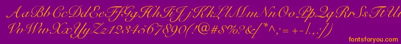 R791ScriptRegular-Schriftart – Orangefarbene Schriften auf violettem Hintergrund