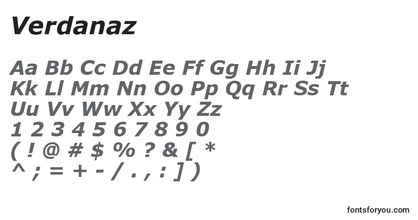 Czcionka Verdanaz – alfabet, cyfry, specjalne znaki