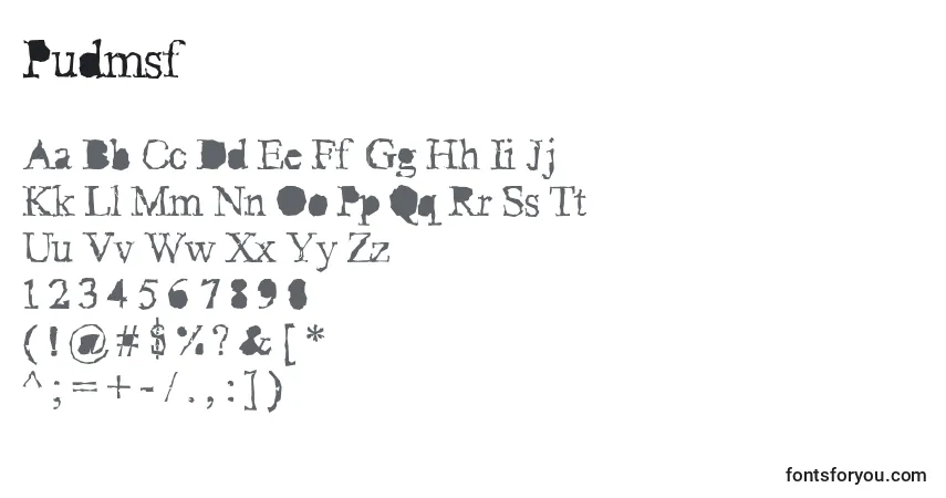 Schriftart Pudmsf – Alphabet, Zahlen, spezielle Symbole