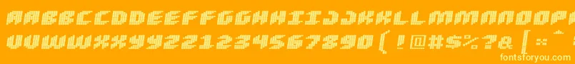 Loud Noise Skew-Schriftart – Gelbe Schriften auf orangefarbenem Hintergrund