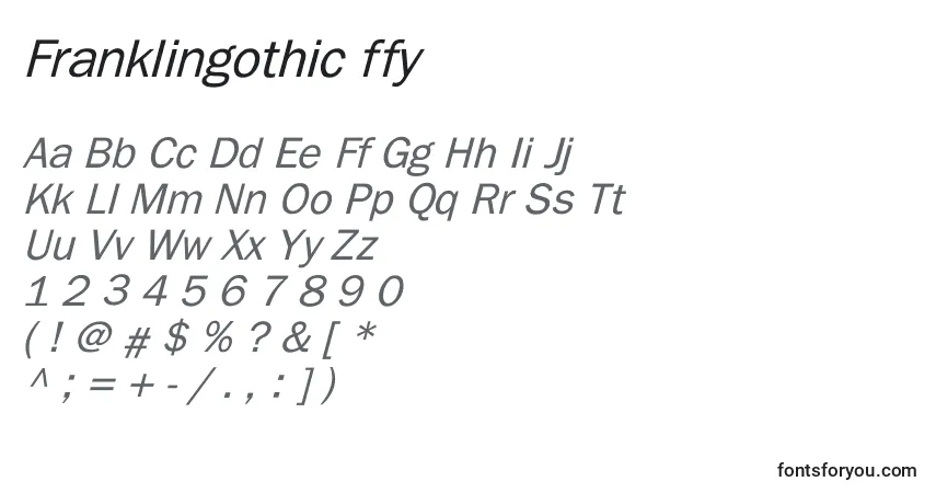 A fonte Franklingothic ffy – alfabeto, números, caracteres especiais