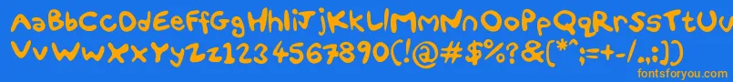 フォントFunSmiles – オレンジ色の文字が青い背景にあります。