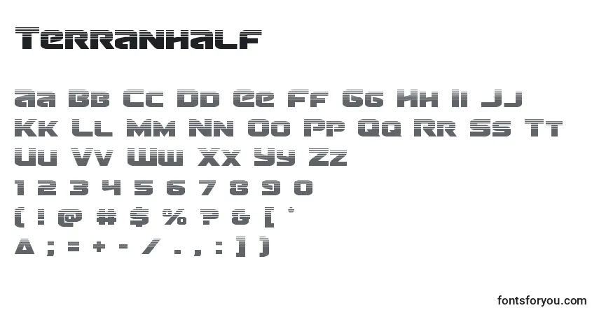 characters of terranhalf font, letter of terranhalf font, alphabet of  terranhalf font