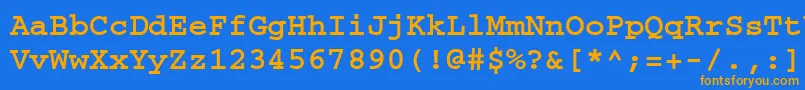 フォントCrr55C – オレンジ色の文字が青い背景にあります。