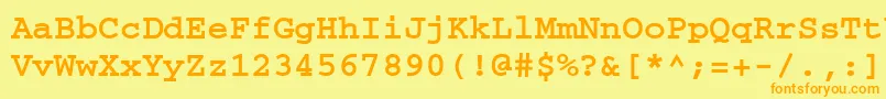 フォントCrr55C – オレンジの文字が黄色の背景にあります。