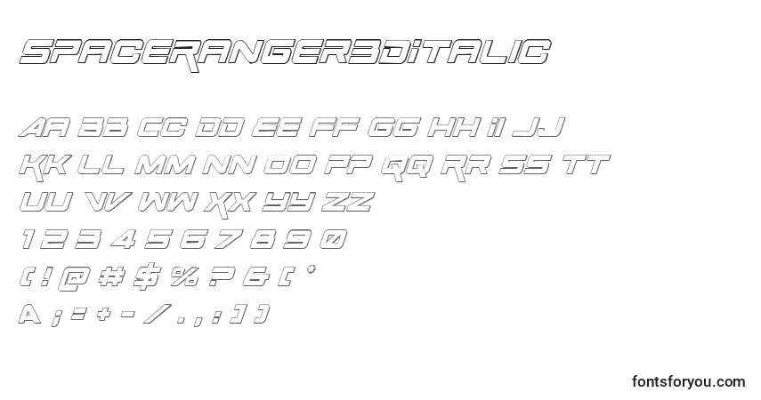 Schriftart SpaceRanger3DItalic – Alphabet, Zahlen, spezielle Symbole