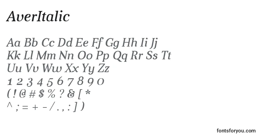 AverItalicフォント–アルファベット、数字、特殊文字