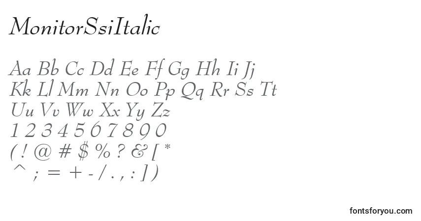 MonitorSsiItalic-fontti – aakkoset, numerot, erikoismerkit