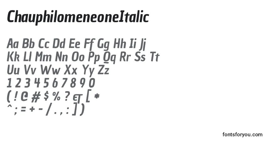 Шрифт ChauphilomeneoneItalic – алфавит, цифры, специальные символы