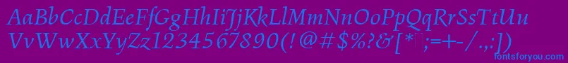 FiguralBookItalicPlain-Schriftart – Blaue Schriften auf violettem Hintergrund