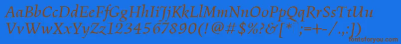 フォントFiguralBookItalicPlain – 茶色の文字が青い背景にあります。