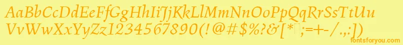 フォントFiguralBookItalicPlain – オレンジの文字が黄色の背景にあります。
