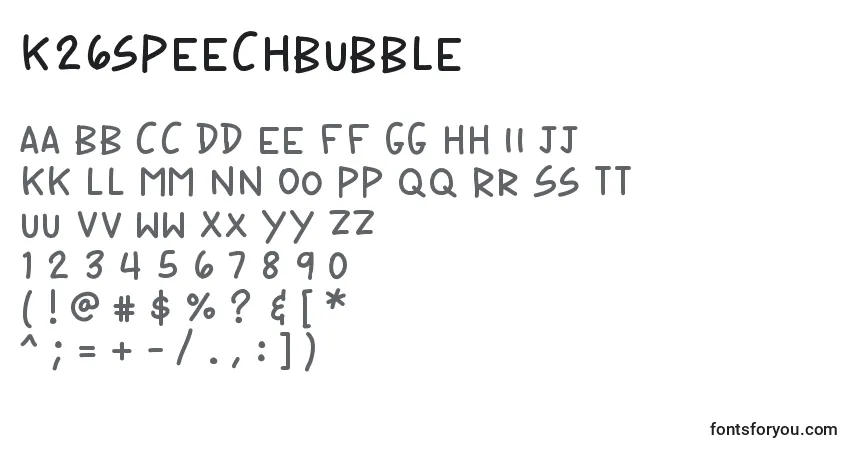 Czcionka K26speechbubble – alfabet, cyfry, specjalne znaki