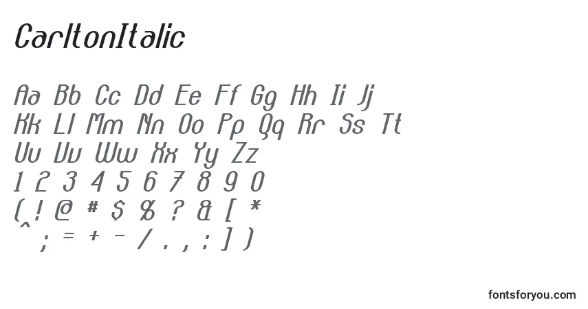 CarltonItalicフォント–アルファベット、数字、特殊文字