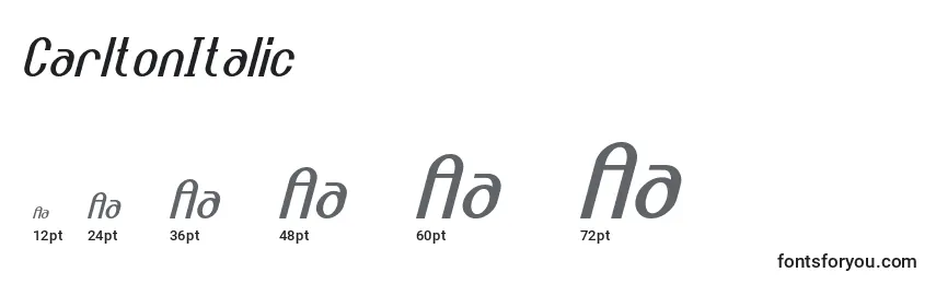 Tamanhos de fonte CarltonItalic