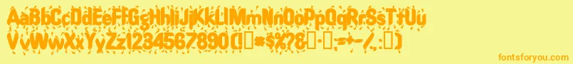 RaindancesskBold-Schriftart – Orangefarbene Schriften auf gelbem Hintergrund