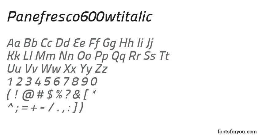 Шрифт Panefresco600wtitalic – алфавит, цифры, специальные символы
