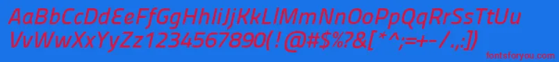 Panefresco600wtitalic Font – Red Fonts on Blue Background