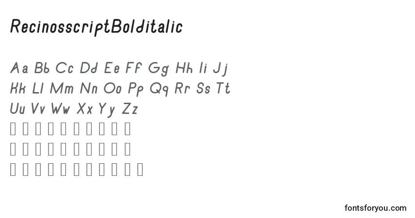 A fonte RecinosscriptBolditalic – alfabeto, números, caracteres especiais