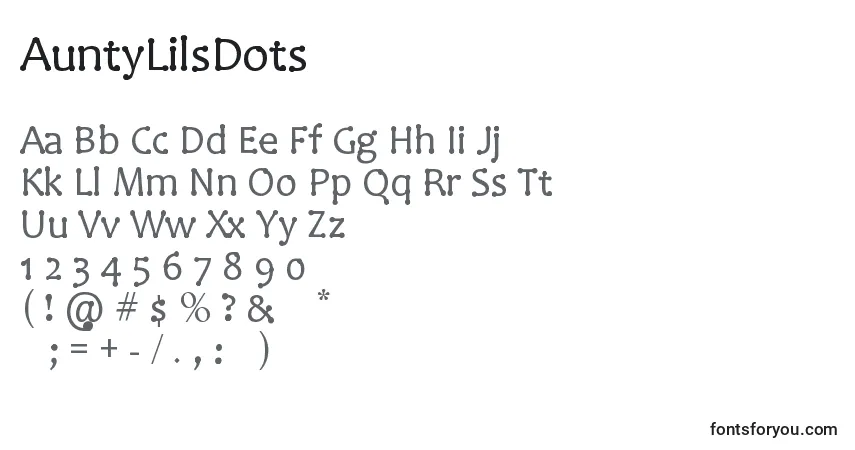 A fonte AuntyLilsDots – alfabeto, números, caracteres especiais
