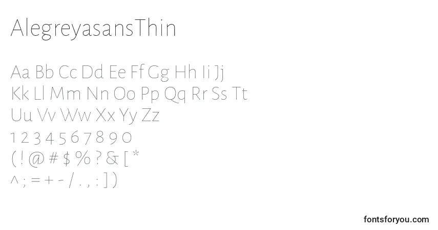 Шрифт AlegreyasansThin – алфавит, цифры, специальные символы