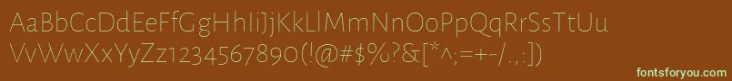 フォントAlegreyasansThin – 緑色の文字が茶色の背景にあります。