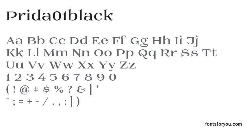 Czcionka Prida01black – alfabet, cyfry, specjalne znaki