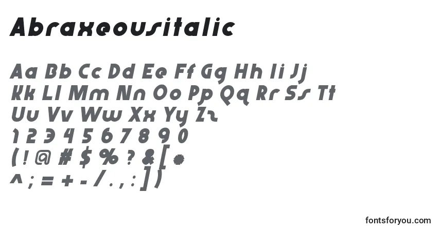 Abraxeousitalic Font – alphabet, numbers, special characters