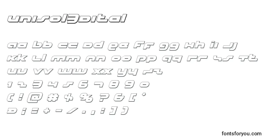 Czcionka Unisol3Dital – alfabet, cyfry, specjalne znaki