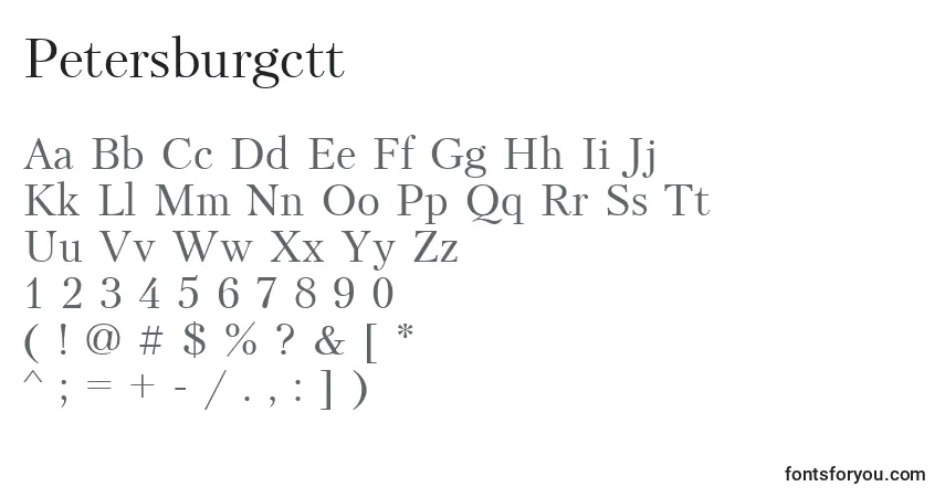 A fonte Petersburgctt – alfabeto, números, caracteres especiais