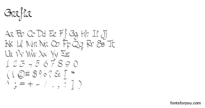 Schriftart Grafia – Alphabet, Zahlen, spezielle Symbole