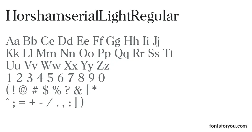 A fonte HorshamserialLightRegular – alfabeto, números, caracteres especiais
