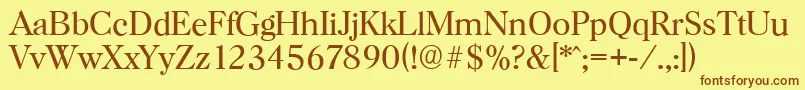 フォントHorshamserialLightRegular – 茶色の文字が黄色の背景にあります。