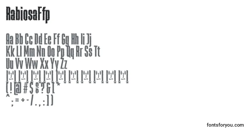 A fonte RabiosaFfp – alfabeto, números, caracteres especiais