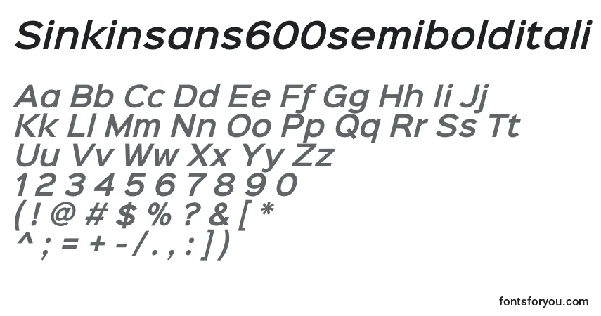 A fonte Sinkinsans600semibolditali (96568) – alfabeto, números, caracteres especiais