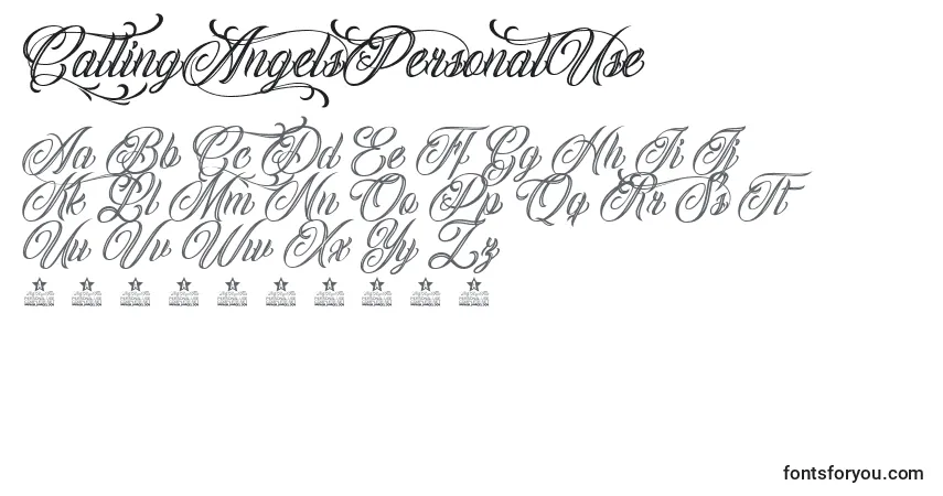 Czcionka CallingAngelsPersonalUse – alfabet, cyfry, specjalne znaki