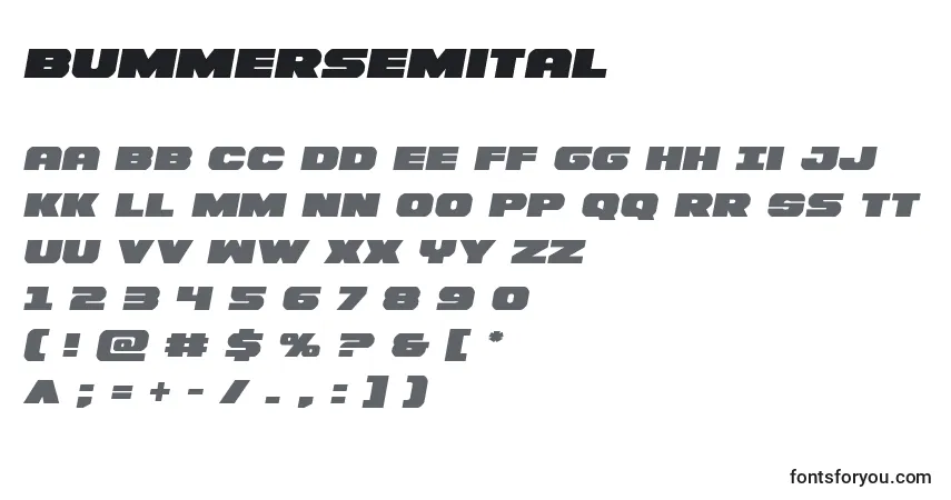 Schriftart Bummersemital – Alphabet, Zahlen, spezielle Symbole