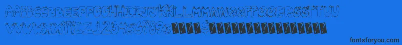 Tinyfriends-Schriftart – Schwarze Schriften auf blauem Hintergrund