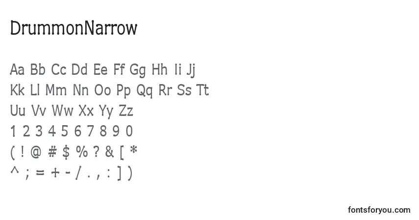 DrummonNarrow-fontti – aakkoset, numerot, erikoismerkit