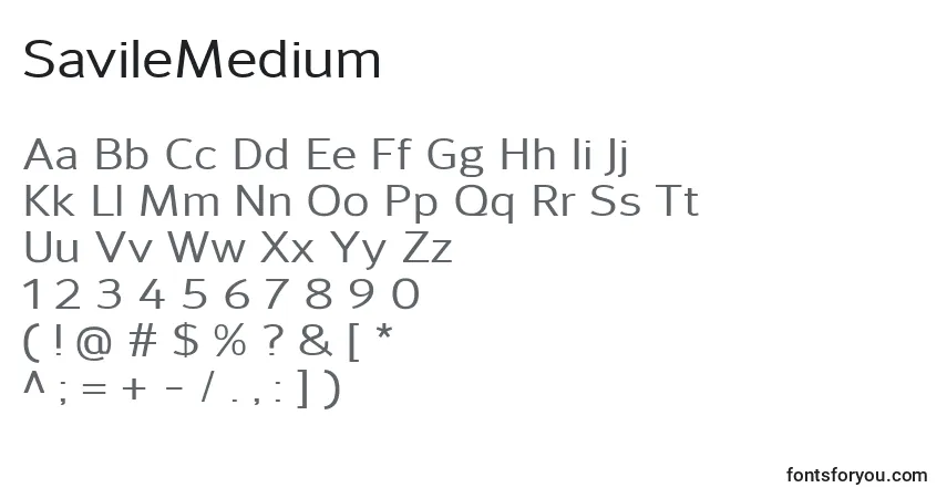 Czcionka SavileMedium – alfabet, cyfry, specjalne znaki