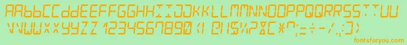 Więcej informacji o czcionce DigitalCounter7Italic Czcionka DigitalCounter7Italic – pomarańczowe czcionki na zielonym tle