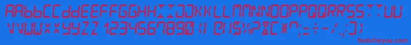 DigitalCounter7Italic-Schriftart – Rote Schriften auf blauem Hintergrund