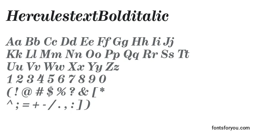 Czcionka HerculestextBolditalic – alfabet, cyfry, specjalne znaki