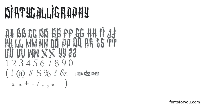 Czcionka DirtyCalligraphy – alfabet, cyfry, specjalne znaki