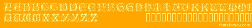 Illuminatitwodisplaycapsssk-Schriftart – Gelbe Schriften auf orangefarbenem Hintergrund