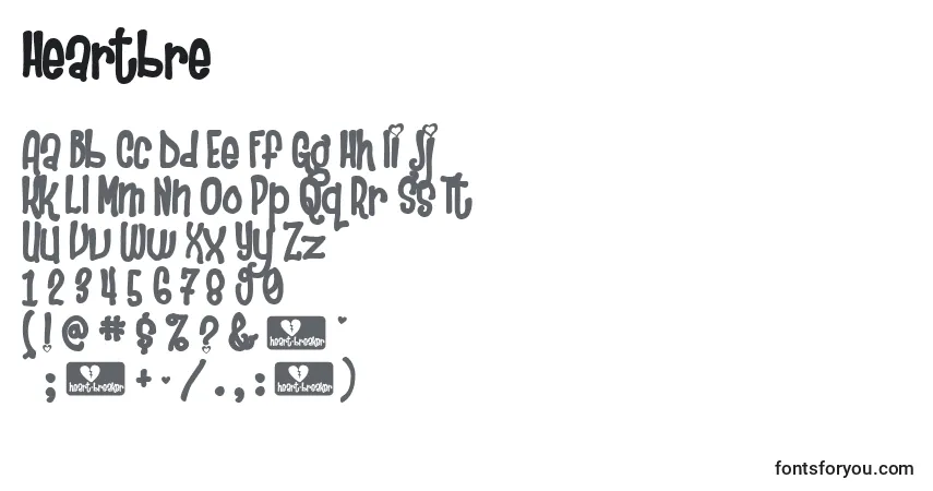 characters of heartbre font, letter of heartbre font, alphabet of  heartbre font