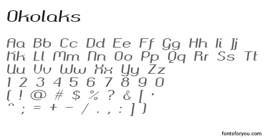 A fonte Okolaks – alfabeto, números, caracteres especiais