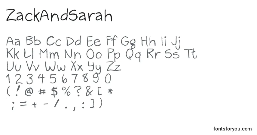Czcionka ZackAndSarah – alfabet, cyfry, specjalne znaki